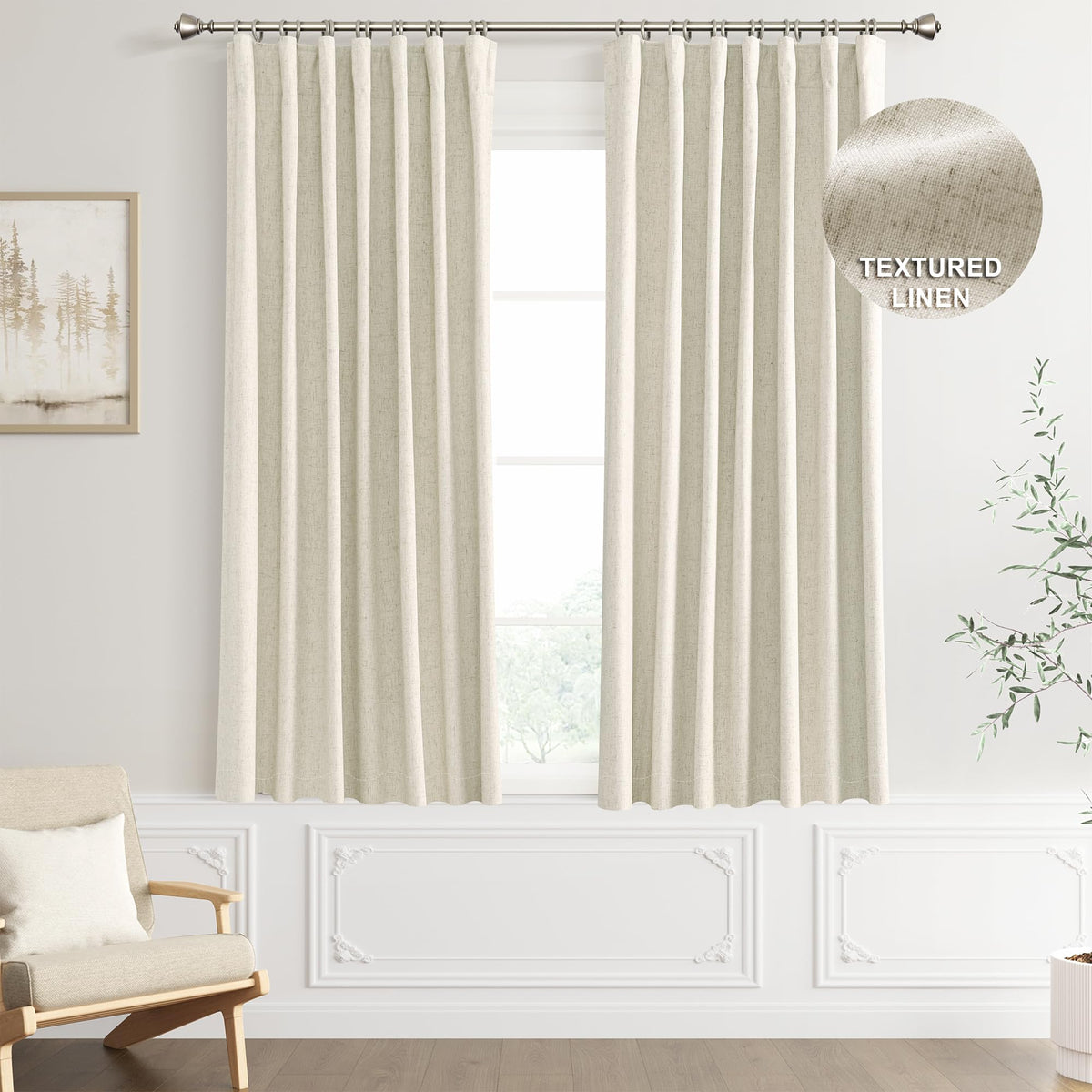 Joywell 100% Blackout Linen Curtains 72 Inches Long, Rod Pocket,Back Tab,Hook Belt,Clip Rings, Noise Reducing Thermal Insulated Boho Drapes For Bedroom Living Room 6 Ft (2 Panels,52 X 72,Linen)