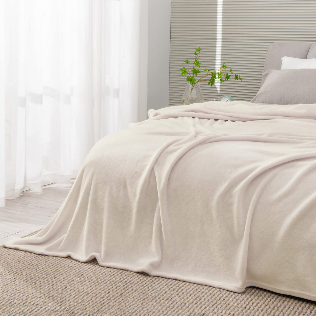 Bedelite Fleece Blankets Queen Size Beige Throw Blankets For Bed, Luxury Plush Cozy Fuzzy Blanket 90X90 Inches, Super Soft Warm