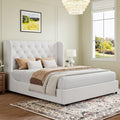 HOMBCK White Queen Bed Frame, Velvet Upholstered Platform Bed Frame with Headboard, Curved Wingback Design, Wooden Slats, No Box