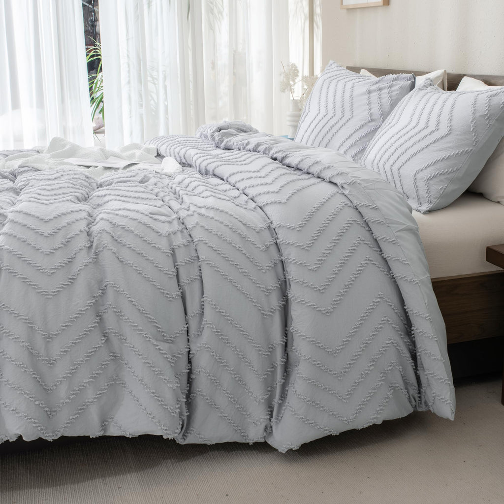 Andency Silver Grey Twin/Twin Xl Comforter Set, Twin Bed Comforter For College Dorm Girls Boys Kids Boho Grey Soft Warm Cute Comforter, 2 Pieces Aesthetic Chevron Bohemian Bedding Set