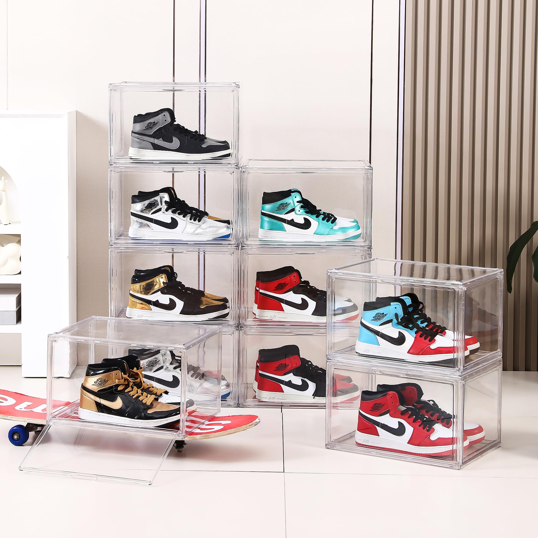 MMBABY 12 Pack Acrylic Clear Shoe Boxes- Ultra Clear Plastic Stackable Sneaker Storage For Sneakerhead.Fits US Size 15 Clear-Sid