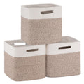 OIAHOMY Cube Storage Basket, 3-Pack Woven Cotton Rope Baskets, 11-Inch Cube Basket with Handles, Great for Shelves, Closets, Chi