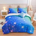 A Nice Night 6Pcs Gradient Glitter Bedding Set For Girls, Colorful Rainbow Galaxy Comforter Set, Ultra Soft Bedding Sets (Blue-G