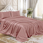 Homiest 4Pcs Satin Sheets Set Luxury Silky Satin Bedding Set With Deep Pocket, 1 Fitted Sheet + 1 Flat Sheet + 2 Pillowcases (Queen Size, Rich Pink)