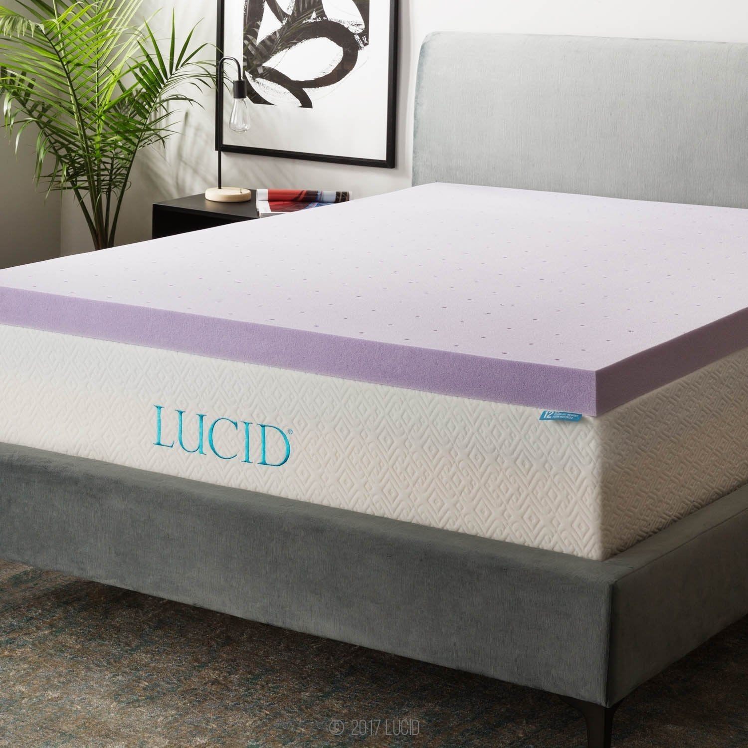 Lucid 3 Inch Lavender Infused Memory Foam Mattress Topper - Ventilated Design - Cal King Size