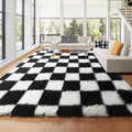 KICMOR 8x10 Area Rugs for Living Room, Large Fluffy Rug for Bedroom, Soft Plush Black and White Checkered Rug Big Fuzzy Shag Sha