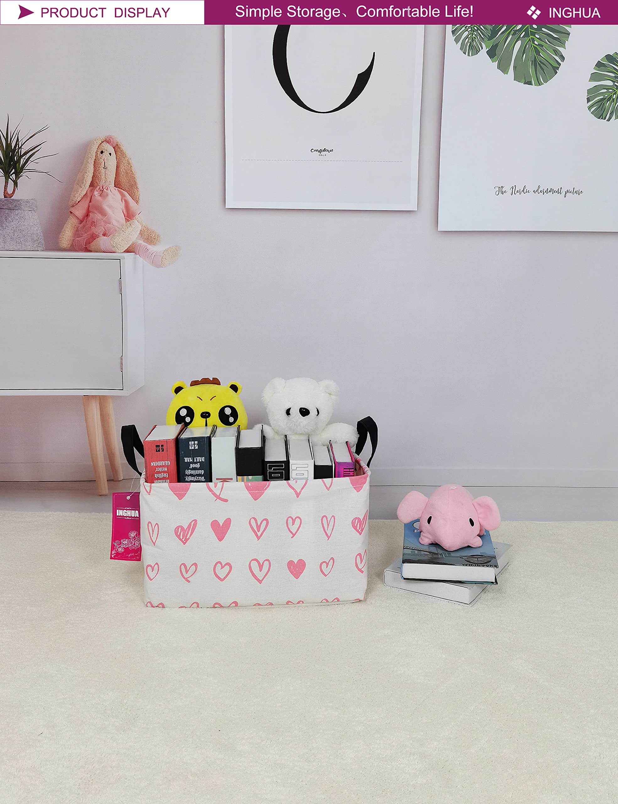 Inghua Rectangular Storage Basket Fabric Organizer Bin For Toys,Books,Clothes,Gifts,Pets-Perfect For Home,Office,Nursery,Dorm,Sh