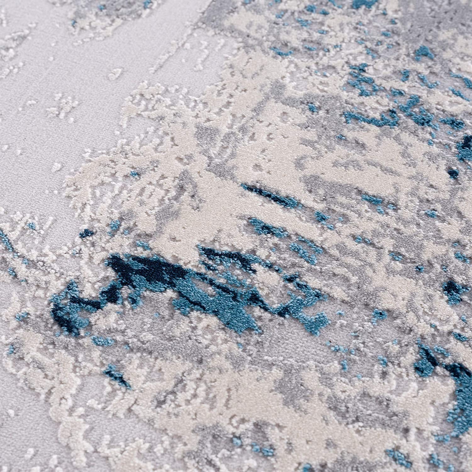 HomeRoots 100% High Grade Polypropylene 2â€ x 13â€ Blue and Ivory Abstract Strokes Runner Rug