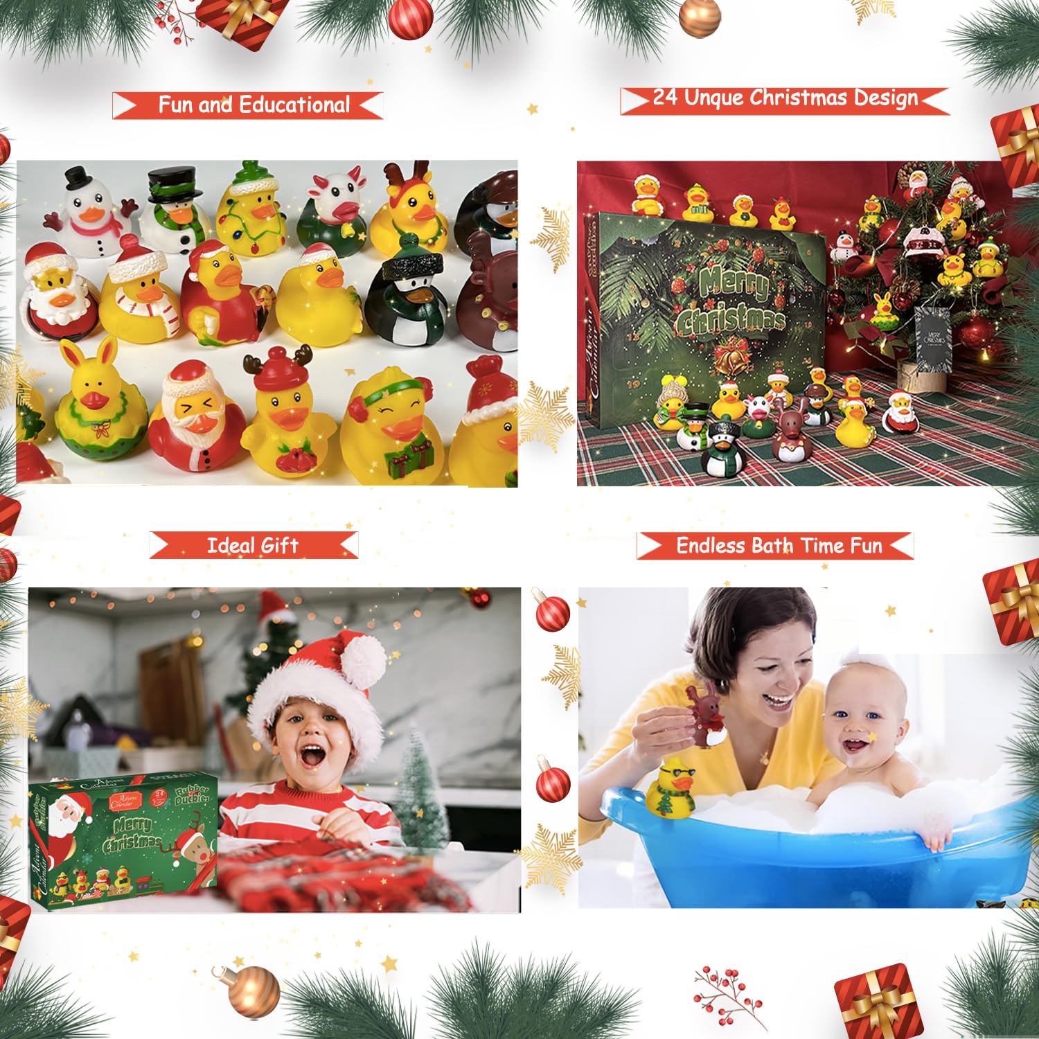 Advent Calendar 2024, Rubber Duckies 24 Days Surprises Gift For Kids Toddlers Boys Girls, Christmas Holiday Countdown Gift For 3