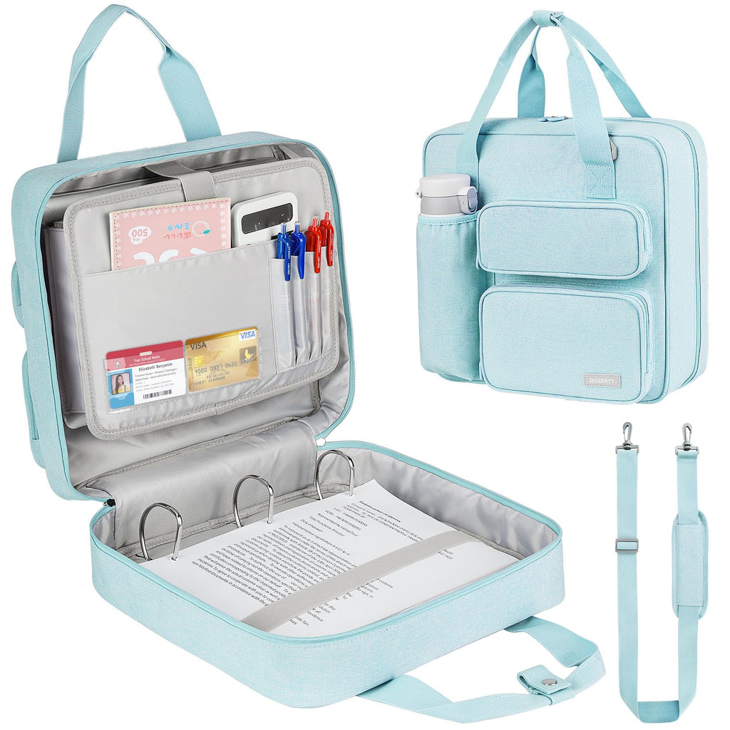 Zipper Binder 3 Ring, 700 Sheets Capacity, Binder 3 Inch With Shoulder Strap Fits 13 Inch Laptop For School And Office,Blue