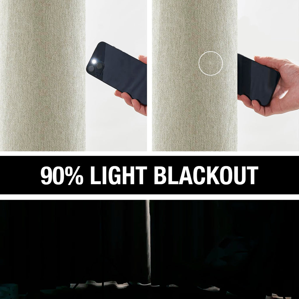 Total Blackout Natural Linen Bedroom Curtains Panels Casual Farmhouse Burlap Texture 100 Room Darkening Window Treatment Set Ene
