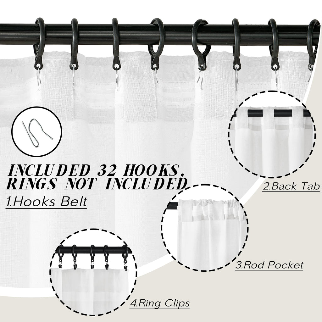 Panelsburg Extra Long White Curtains 108 Inches Long For Living Room,Back Tab Pleated Rustic Farmhouse Non See Through Curtains
