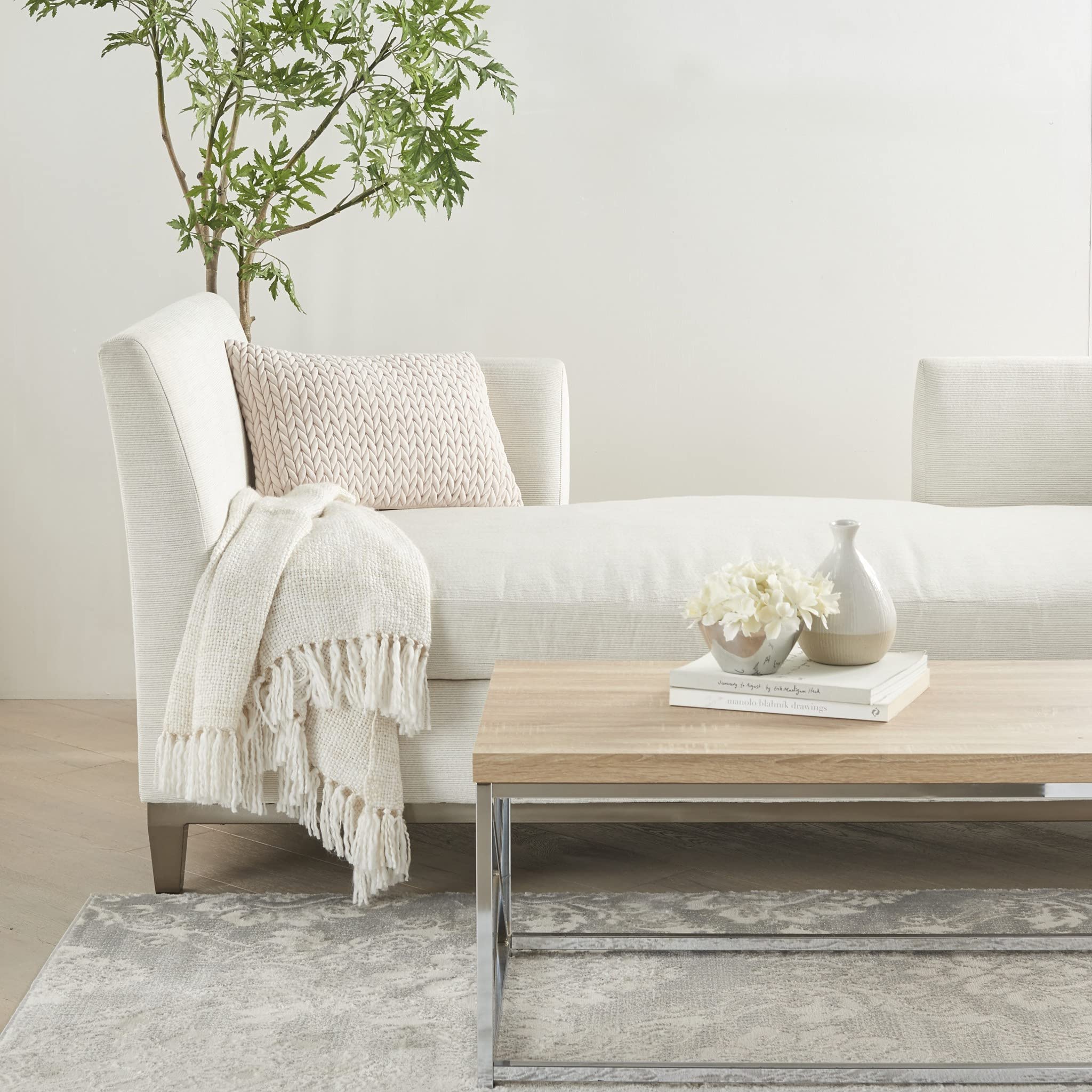 HomeRoots 100% Cotton Ivory Chunky Braid Lumbar Pillow