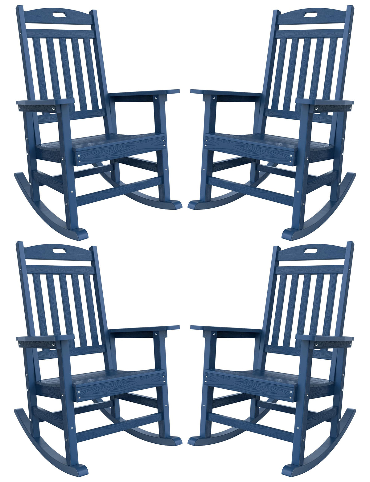 Yefu Outdoor Rocking Chair, Patio Rocking Chair Set Of 4 With High Back, Poly Rocking Chair Look Like Real Wood, Widely Used For Porch, Backyard, Indoor And Garden,380Lb Heavy Duty (Navy Blue)