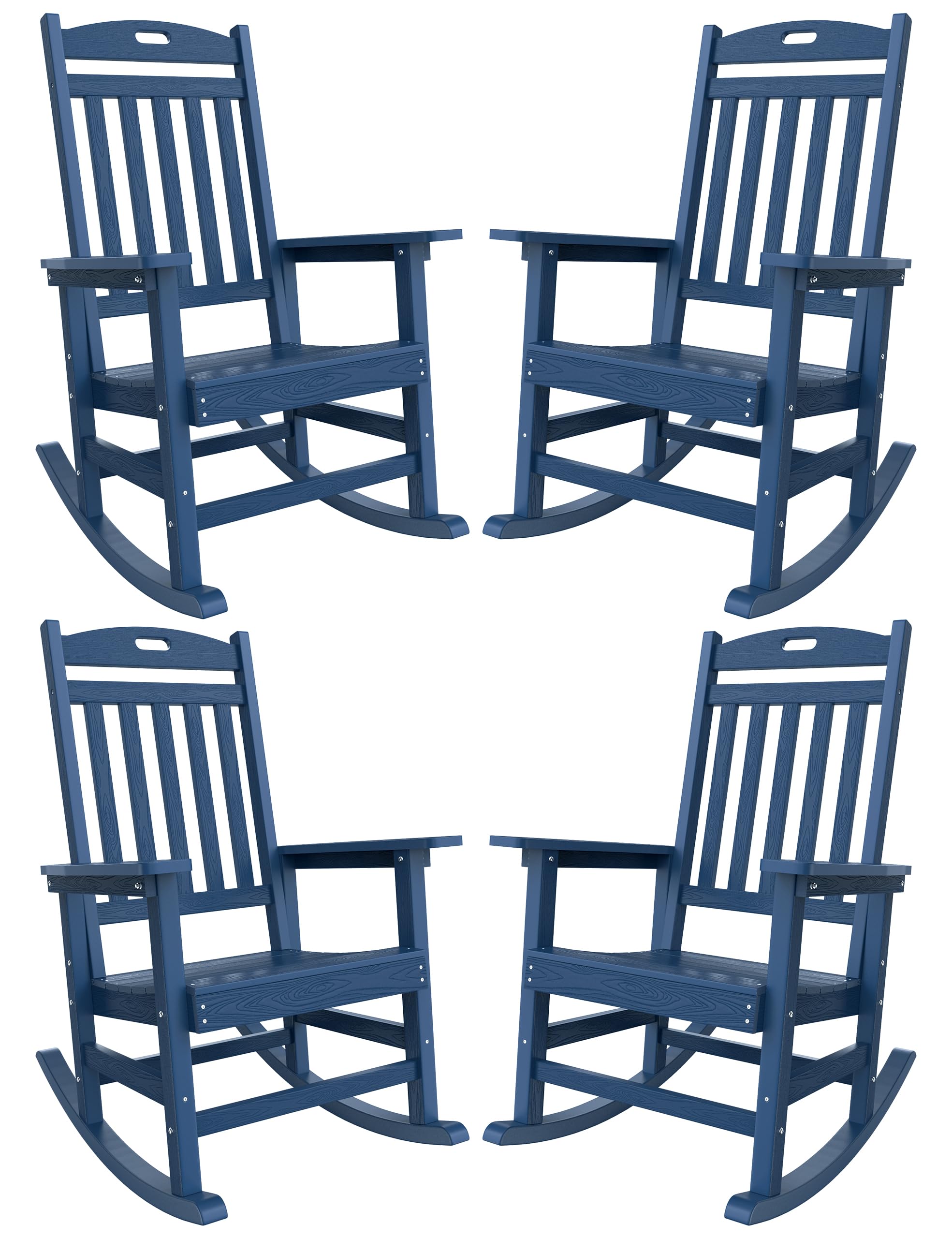 Yefu Outdoor Rocking Chair, Patio Rocking Chair Set Of 4 With High Back, Poly Rocking Chair Look Like Real Wood, Widely Used For Porch, Backyard, Indoor And Garden,380Lb Heavy Duty (Navy Blue)
