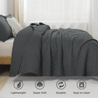 Andency Dark Grey Queen Size Quilt Bedding Set (90X96 Inch), 3 Pieces Soft Lightweight Bedspread Coverlet, Drak Gray Boho Summer