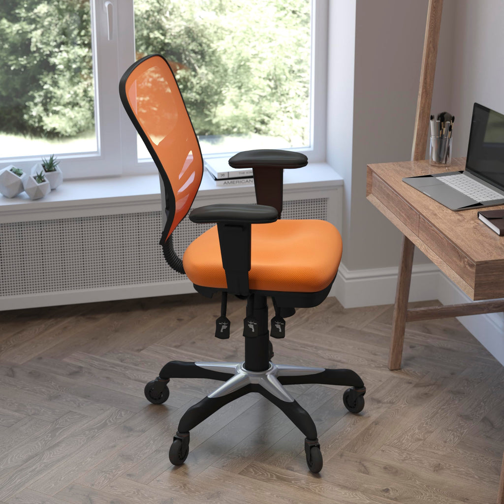 Flash Furniture Nicholas Mid-Back Orange Mesh Multifunction Executive Swivel Ergonomic Office Chair With Adjustable Arms And Transparent Roller Wheels