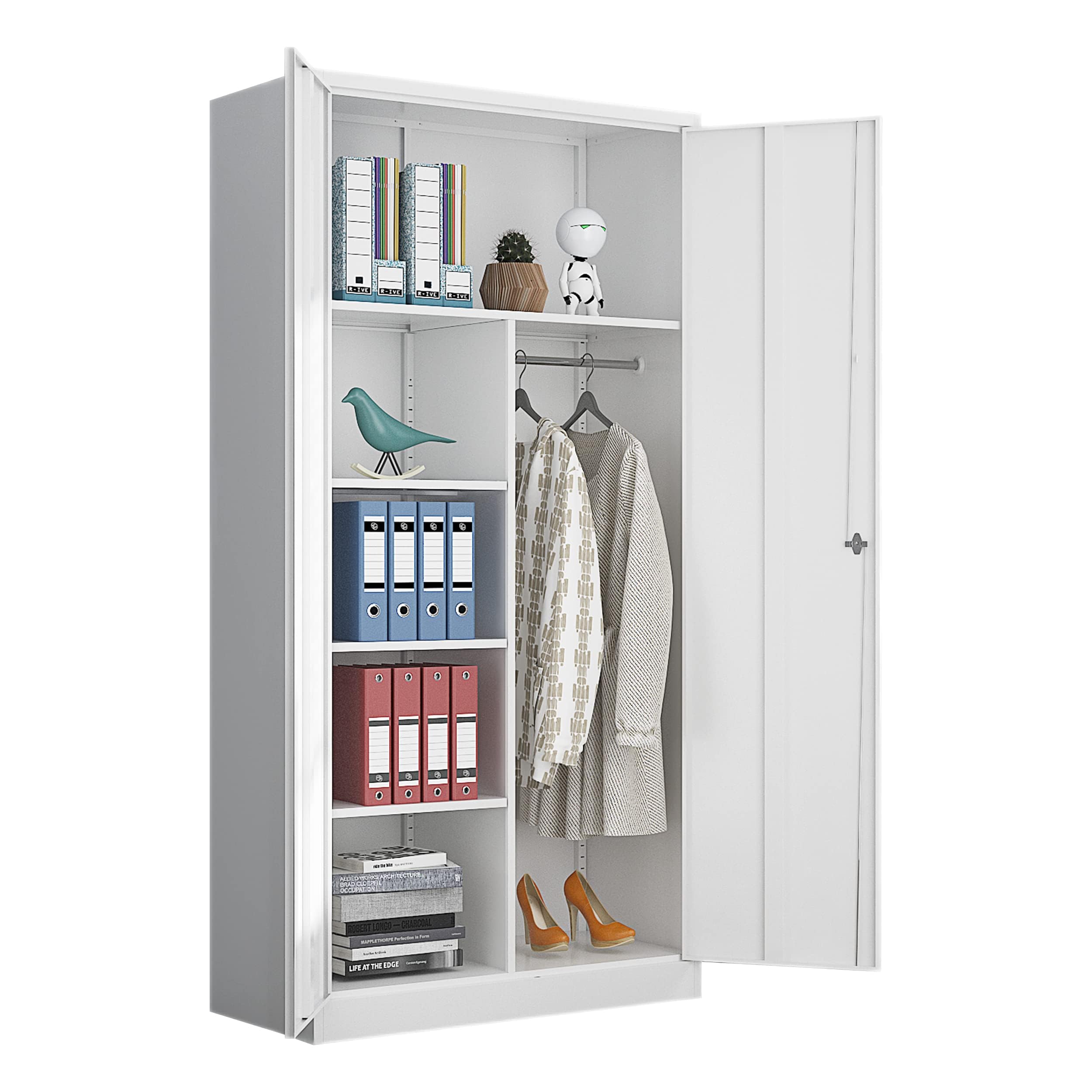 Yizosh Metal Armoire Wardrobe Closet Cabinet For Hanging Clothes With Lock Doors, -72'' Steel Lockable Wardrobe Storage Locker C