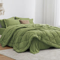 Love'S Cabin Queen Comforter Set Olive Green, 7 Pieces Queen Bed In A Bag, All Season Queen Bedding Sets With 1 Comforter, 1 Fla