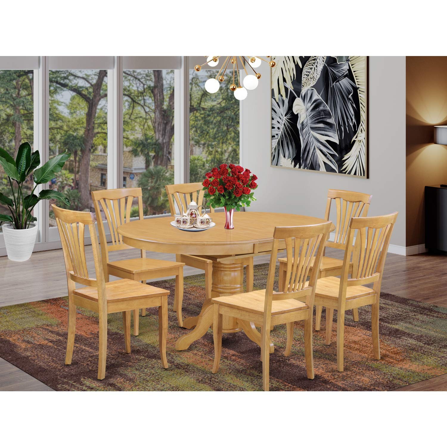 East West Furniture Avon7-Oak-W 7 Pckitchen Table Set - Dinette Table And 6 Dining Chairs