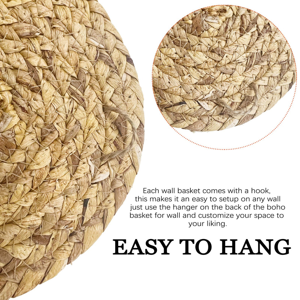 7 Pack Boho Wall Basket Decor - Seagrass Rattan Wicker Wall Decor Round Handmade Hanging Rustic Flat Elegant Wall Art For Farmho