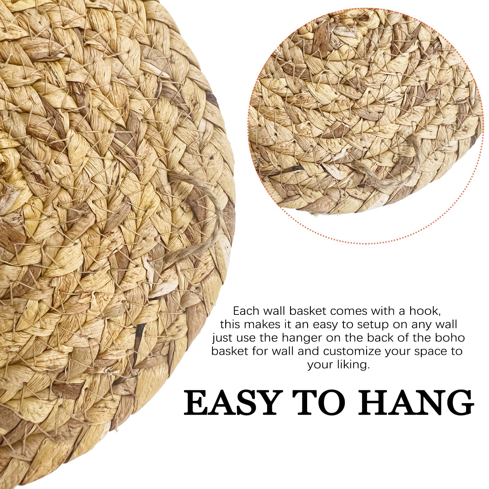 7 Pack Boho Wall Basket Decor - Seagrass Rattan Wicker Wall Decor Round Handmade Hanging Rustic Flat Elegant Wall Art For Farmho