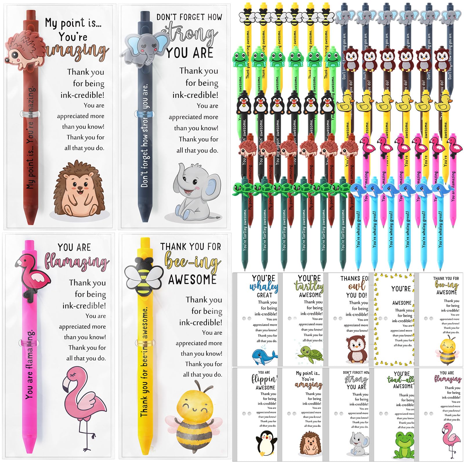 Sayglossy 60 Sets Inspirational Ballpoint Pens Gifts Bulk Funny Animal Customer Service Pens with Positive Bookmarks Employee Ap