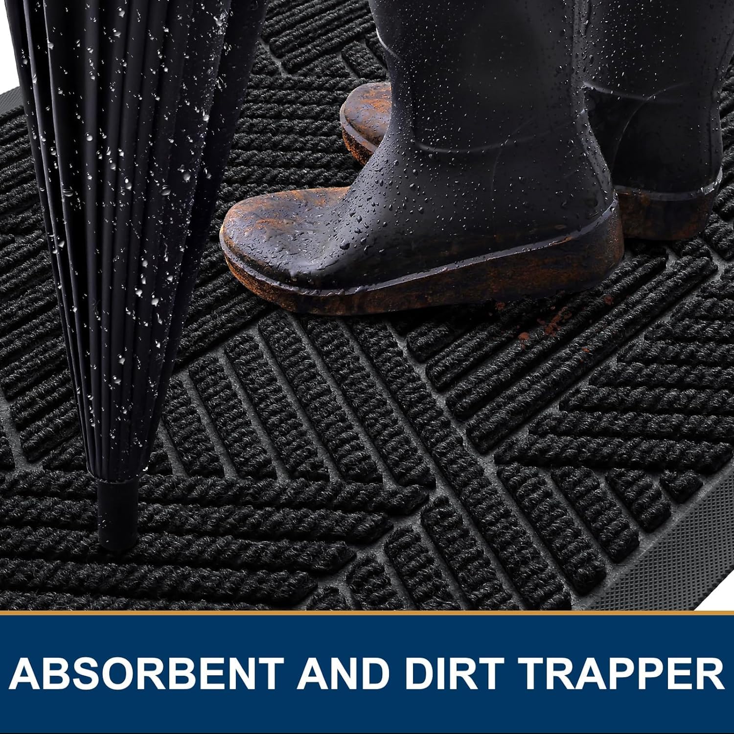 Smiry Front Door Mat Outside Entrance, Heavy Duty Sturdy Natural Rubber Doormat, Trap Dirt And Moisture, Easy Clean Low Profile Welcome Floor Mats For Indoor Outdoor Entry, 47X24 Inch, Black