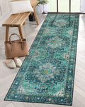 Moynesa Ultra-Thin Washable Vintage Runner Rug - 26x8 Boho Hallway Kitchen Runner Oriental Medallion Bedside Mat Non-Slip Non-S