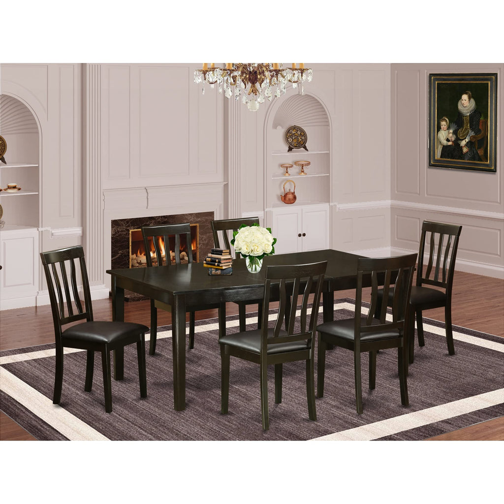 East West Furniture HEAN7-CAP-LC Henley 7 Piece Room Furniture Set Consist of a Rectangle Kitchen Table with Pedestal and 6 Faux Leather Upholstered Dining Chairs, 42x72 Inch, Cappuccino