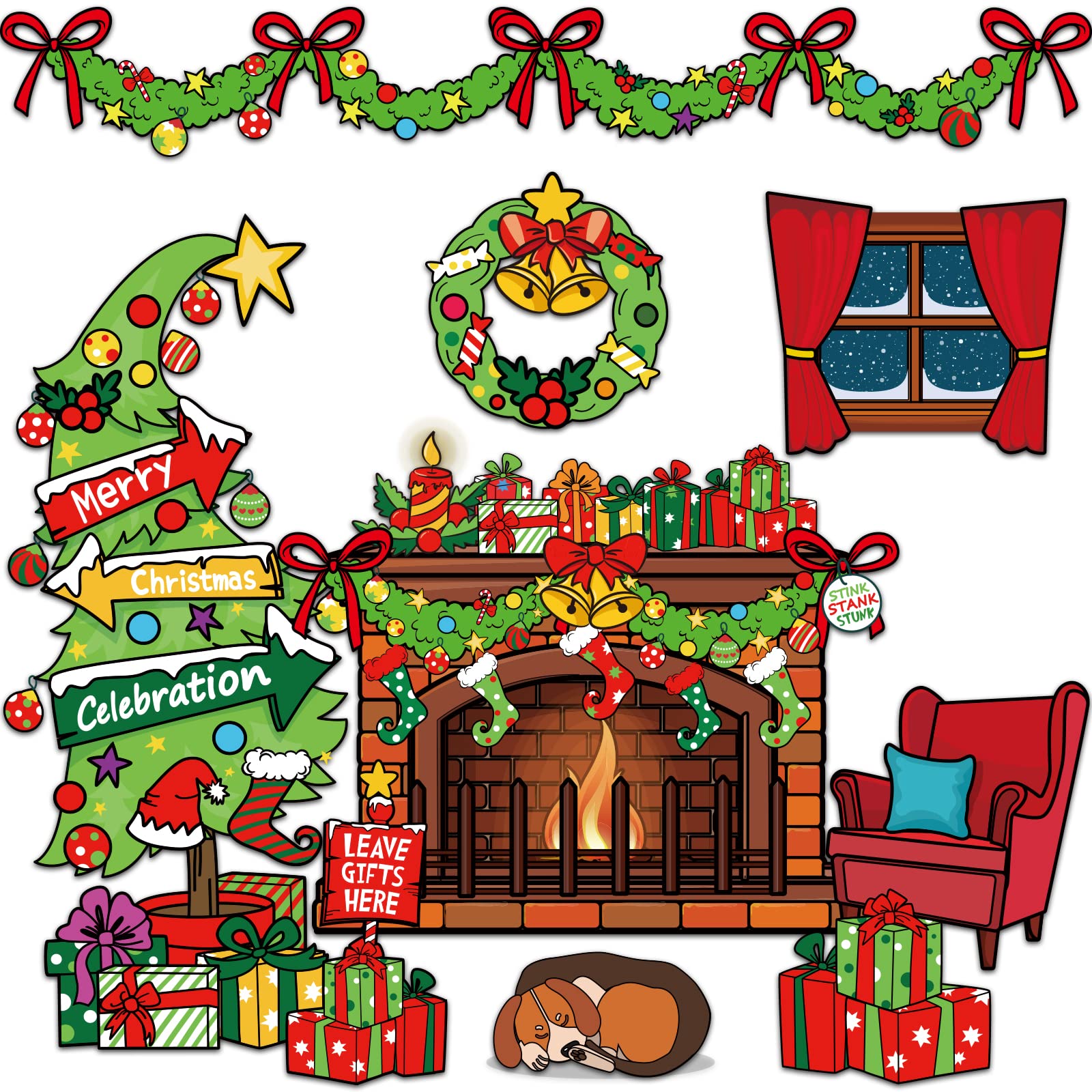 Christmas Bulletin Board Decorations Christmas Tree Fireplace Bulletin Board Seasonal Winter Cutouts Classroom Decor School Holi