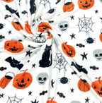 Serafina Home Halloween Blanket Throw: Fuzzy Boo! Jack O'Lantern Spider Webs Skull And Black Cats Print On Velvet Fleece For Sof