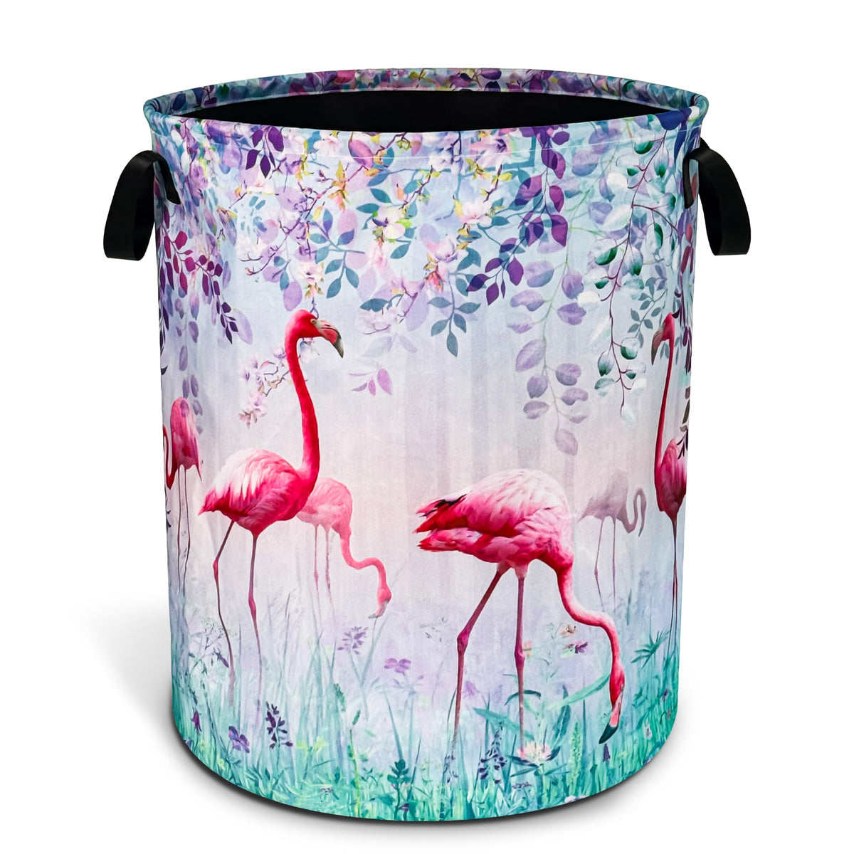 Flamingo Flowers Laundry Basket Foldable Waterproof Hamper 18.9 x 16.5 Inch