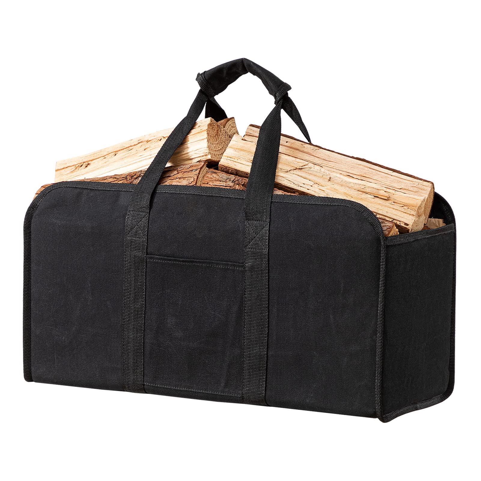 eletecpro Firewood Carrier Bag Large - Durable Waxed Canvas Log Carrier Bag, Fire Place Sturdy Wood Carring Bag with Handles Sec
