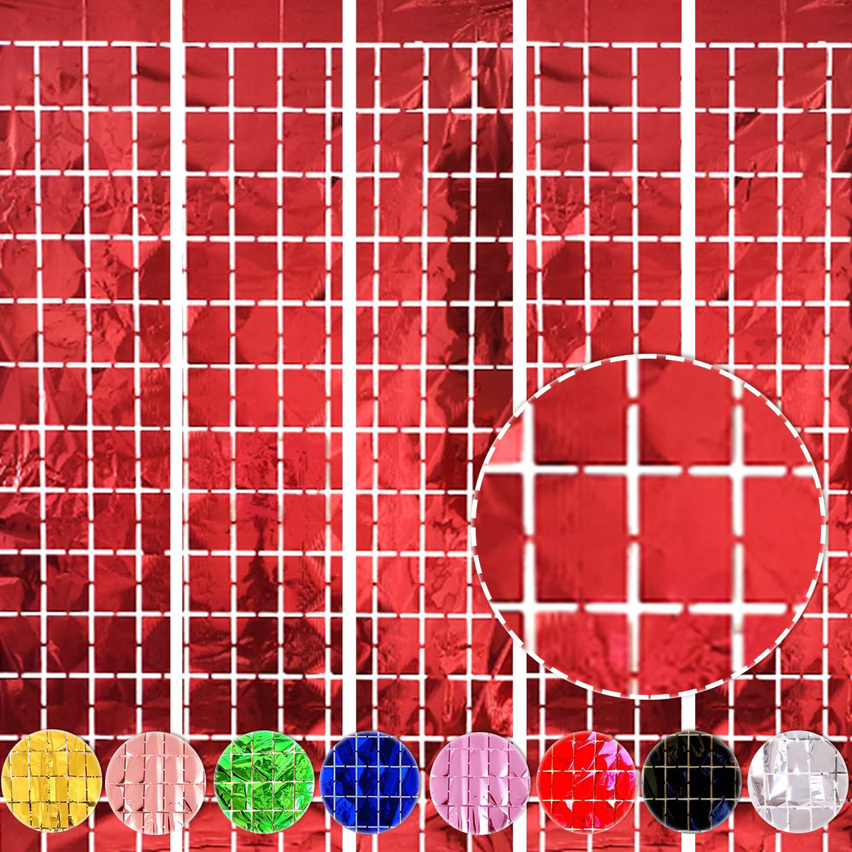 Wobbox Big 3Ft X 6Ft Red Color Tinsel Metallic Square Foil Curtain Backdrop Door Window Curtain Party Decoration, Foil Curtain F