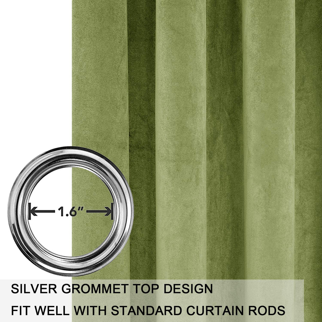Smiletime Green 84 In Long Velvet Curtains With Grommet, Thermal Insulated Super Soft Privacy Noise Reducing Light Blocking Velv