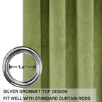 Smiletime Green 84 In Long Velvet Curtains With Grommet, Thermal Insulated Super Soft Privacy Noise Reducing Light Blocking Velv