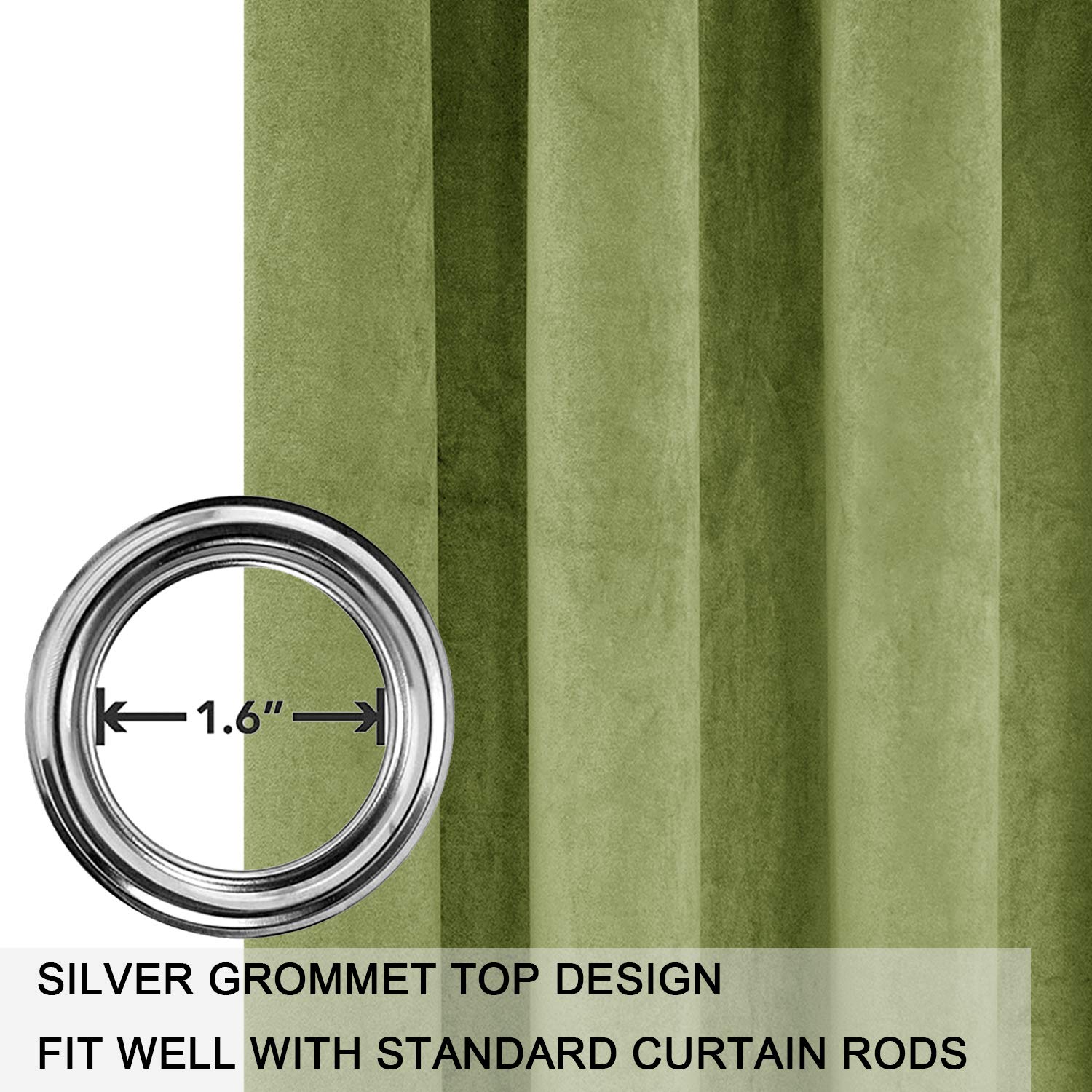 Smiletime Green 84 In Long Velvet Curtains With Grommet, Thermal Insulated Super Soft Privacy Noise Reducing Light Blocking Velv