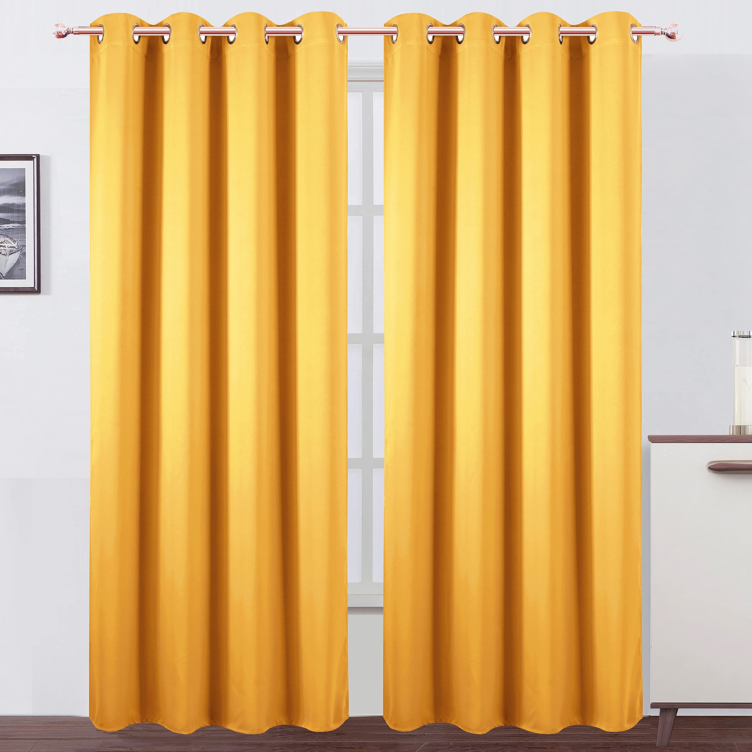 Lemomo Yellow Thermal Blackout Curtains/52 X 84 Inch/Set Of 2 Panels Room Darkening Curtains