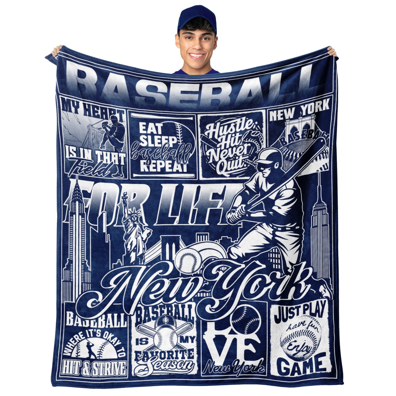 Racigomr Gift for New York, Baseball Blanket 60x80, City Baseball Gifts for Men Women, City Baseball Fans Flannel Throws, Blanke