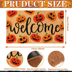 Jarthenaamcs Halloween Natural Coir Doormat Red Orange Evil Pumpkin Welcome Floor Mat Non-Slip Entrance Door Rugs For Indoor Out