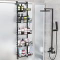 Orimade Over the Door Shower Caddy Adjustable 5 Tier Black,Bathroom Hanging Organizer Shelf Rustproof with 4 Hooks,Shower Basket