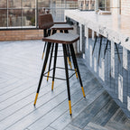 Flash Furniture Kora Commercial Grade Low Back Barstools-Brown LeatherSoft Upholstery-Black Iron Frame-Integrated Footrest-Gold Tipped Legs-Set of 2