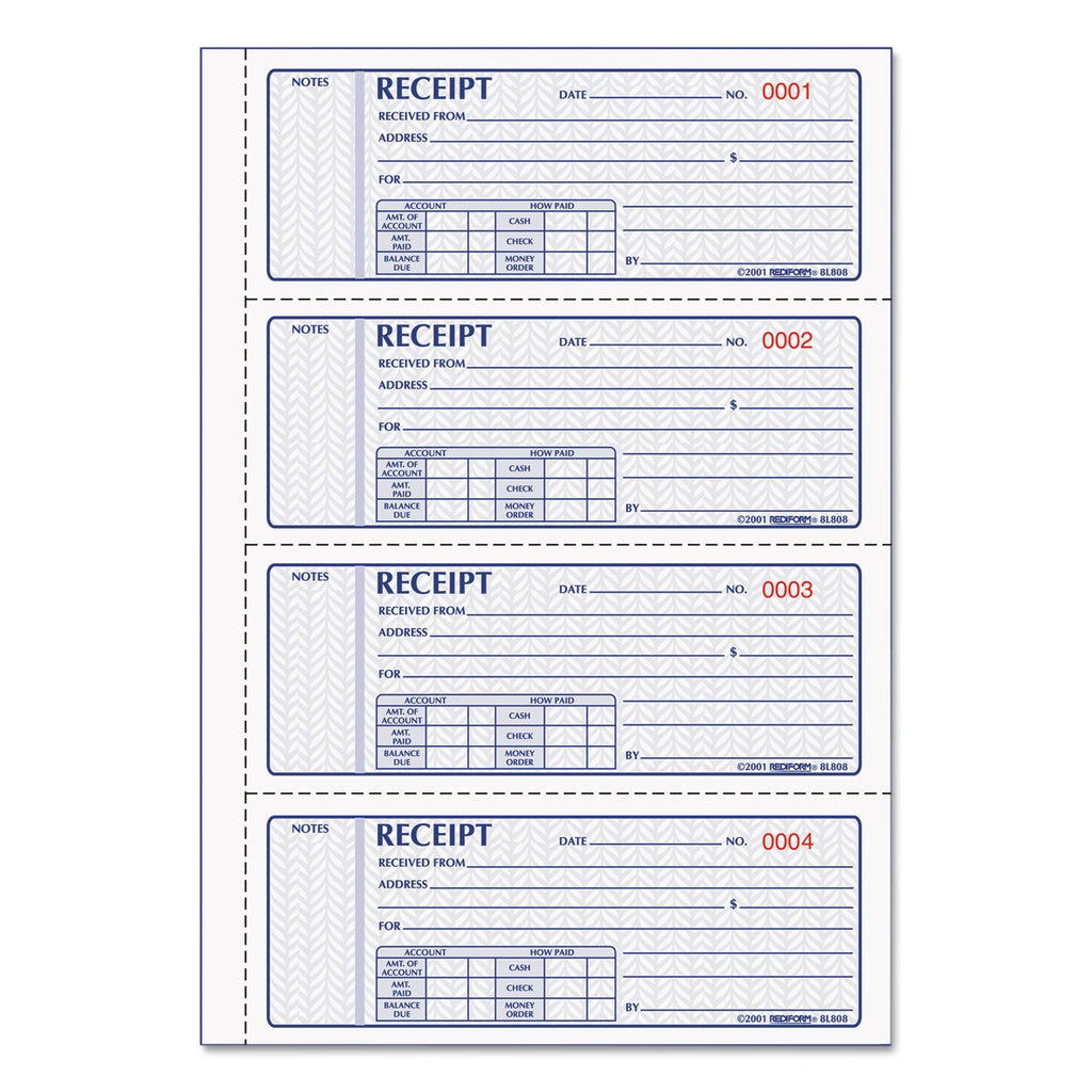 Rediform Formguard Money Receipt Book, 2.75 X 7 Inch, 4X100 Receipts (8L808R)