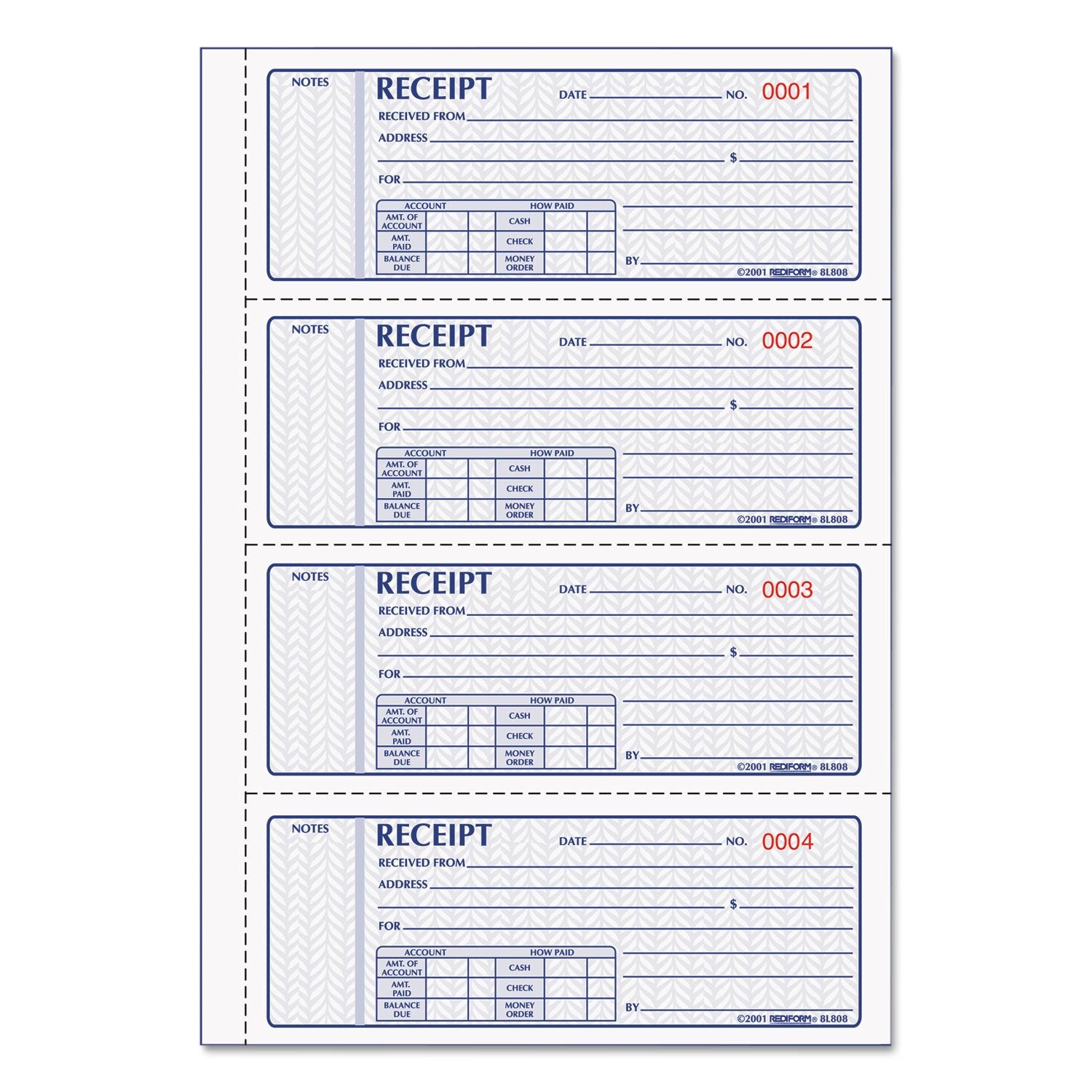 Rediform Formguard Money Receipt Book, 2.75 X 7 Inch, 4X100 Receipts (8L808R)
