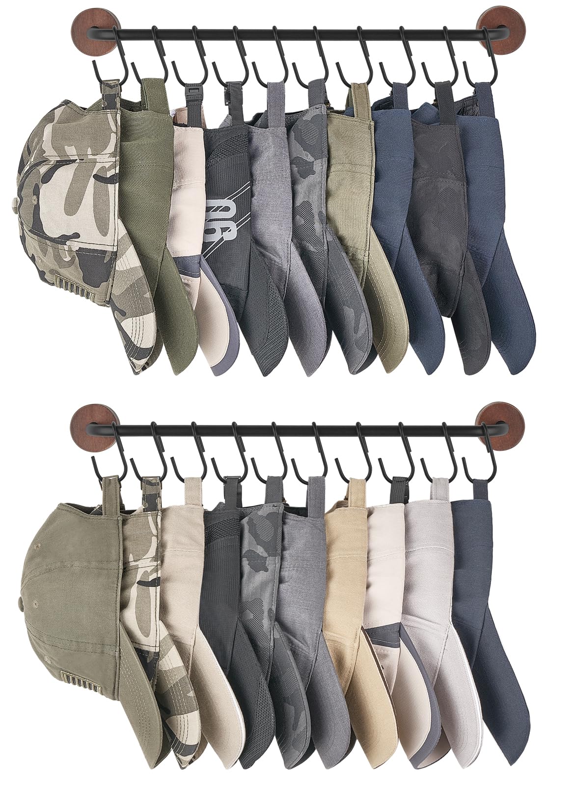 Mkono Hat Rack for Wall Hat Organizer for Baseball Caps Hanger with 20 Hooks Modern Metal Hat Holder Wall-Mounted Ball Caps Disp
