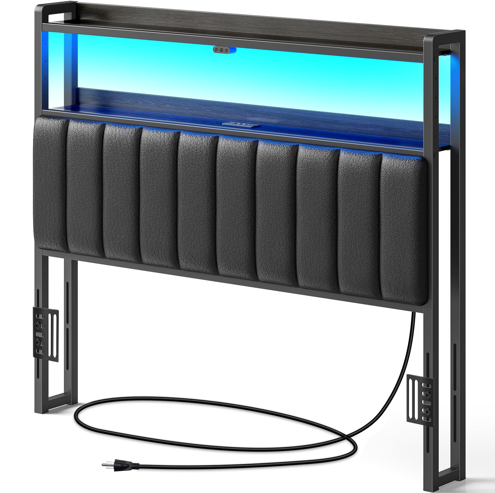 Rolanstar Headboard for Full Size Bed with Storage, 60,000 DIY Color of LED Light, Head Board with USB & Type C Port, Height Adj