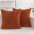 HERAYLI Corduroy Fall Decorative Throw Pillow Covers, Boho Stripe Soft Square Cushion Case Home Decor for Living Room Couch Bed 