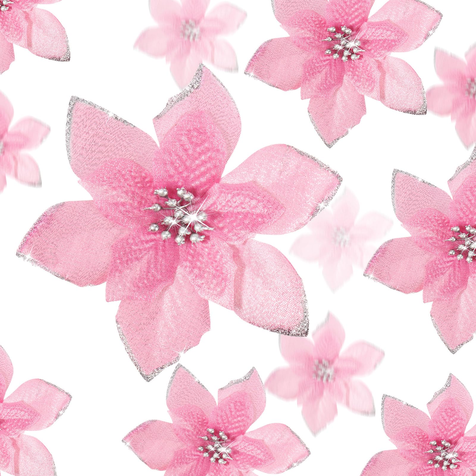WILLBOND 24 Pieces 3 Size Christmas Glitter Poinsettia Flowers Wedding Faux Flowers Christmas Decoration Ornaments for Christmas