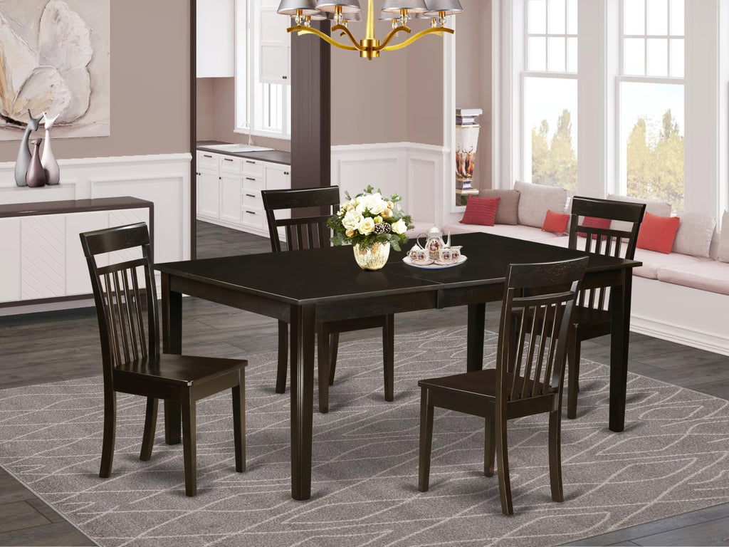 East West Furniture HECA5-CAP-W 5 Piece Dining Set Includes a Rectangle Dining Room Table with Pedestal and 4 Kitchen Chairs, 42x72 Inch, Cappuccino